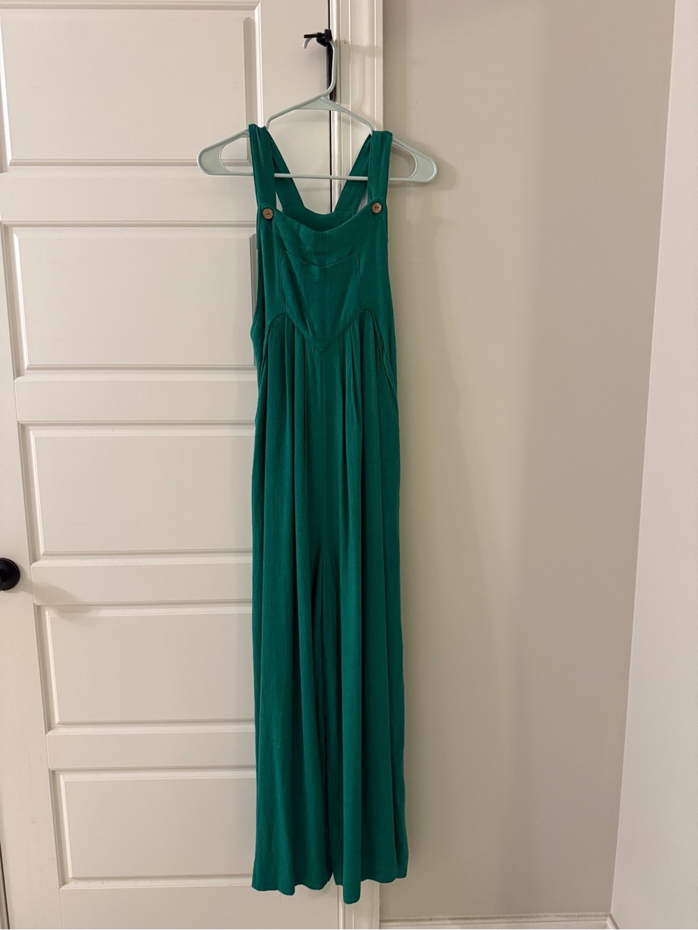 Green Wide-Leg Jumpsuit with Button-Strap Detail